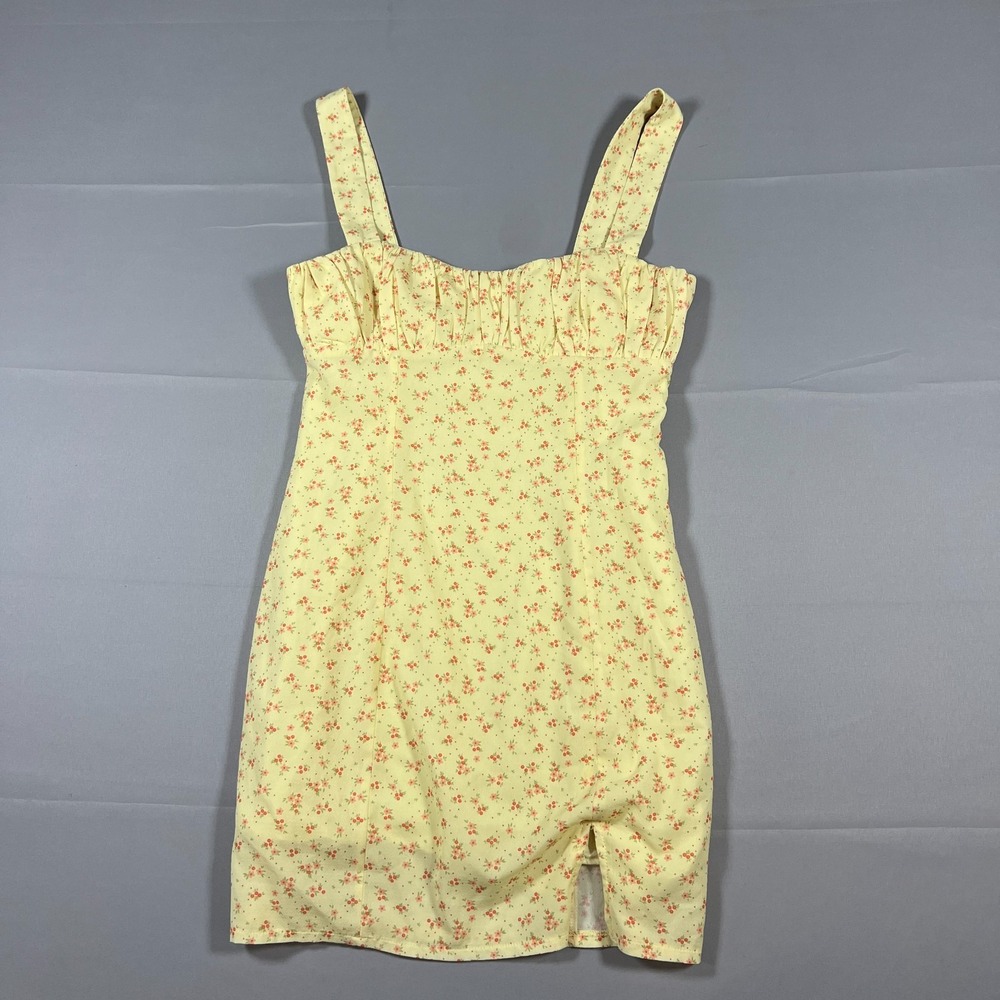 Princess Polly Freya Mini Dress Womens Beige 4 Floral Print Side Slit Sleeveless - Picture 4 of 10